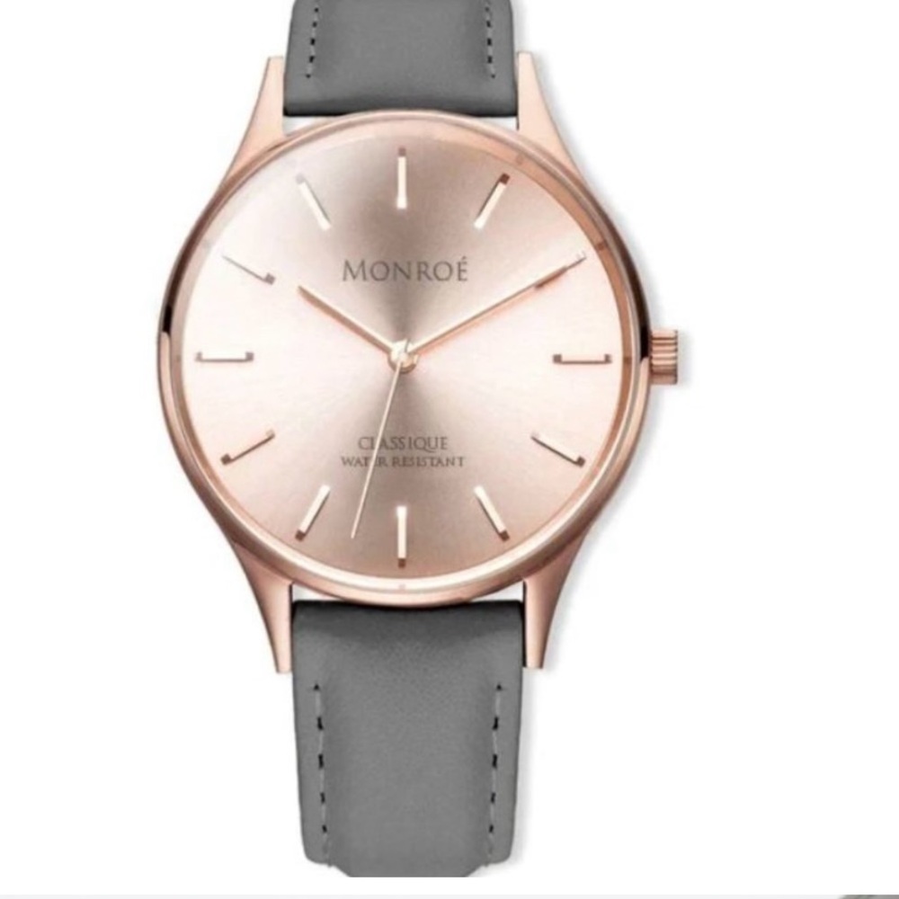 NWT Monroe SOLÉROSE Watch Rose Gold CHARCOAL LEATHER Strap Unisex